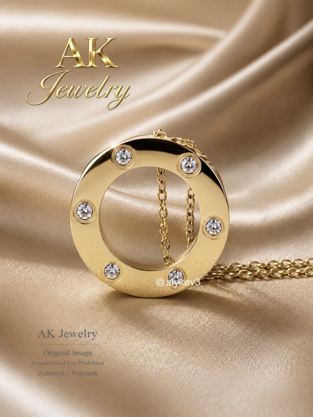 💎18k LUXURY 6 DIAMONDS Necklace Round Gold Plated, 18” Chain Circle